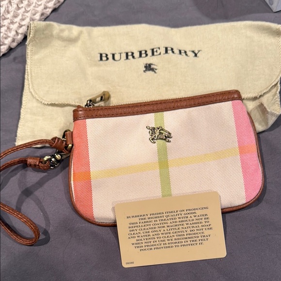 Burberry Pink and Yellow Clutch with Plaid Design